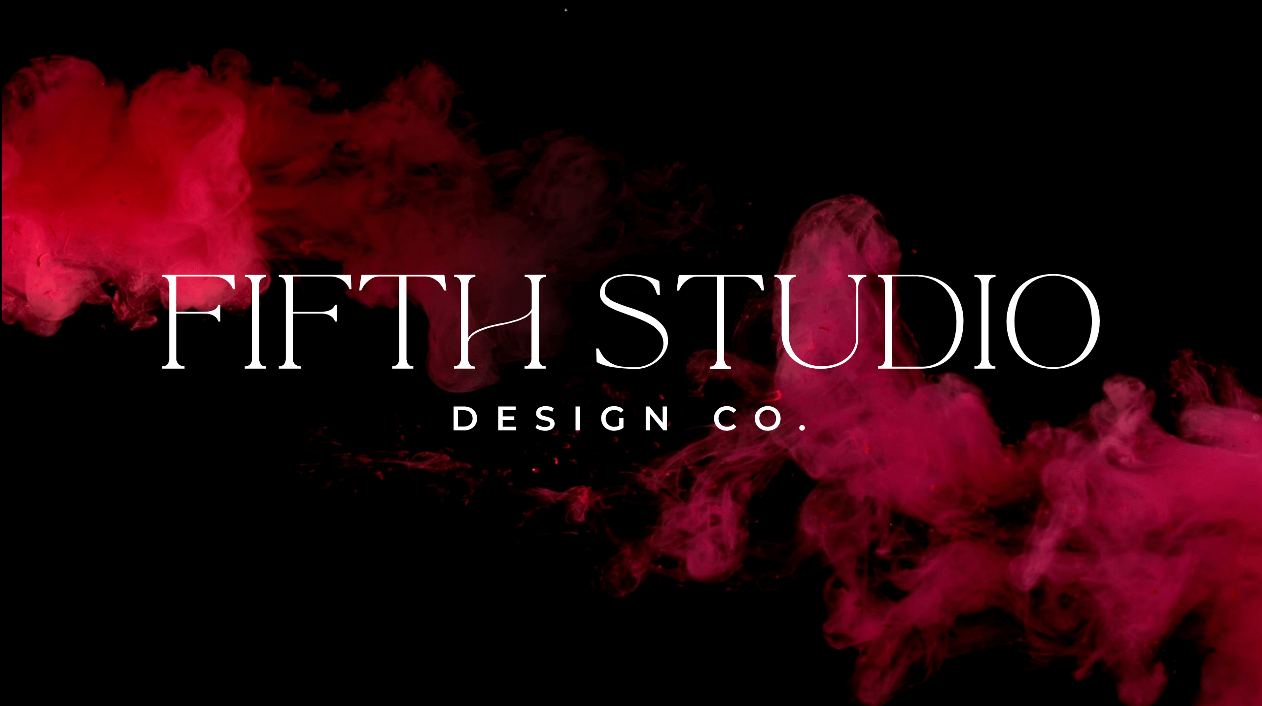 Fifth Studio Design Co. logo in white text over a black background with swirling red smoke accents.
